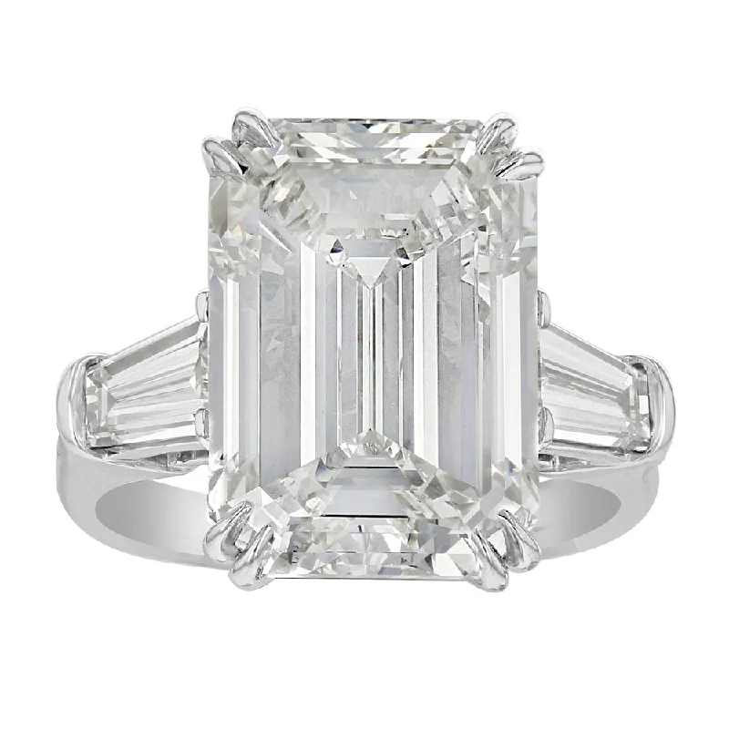 Ladies rings ethnic style -Platinum 10.02CT Emerald Cut and 1.22CTW Baguette Diamond Ring