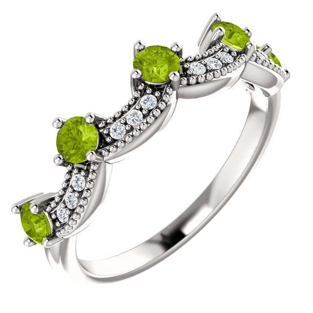 Ladies rings bold statement -14KT GOLD 0.65 CTW PERIDOT & 0.06 CTW DIAMOND ACCENT CROWN RING