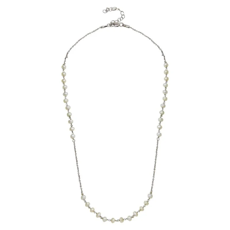 ladies necklaces one of a kind-Rhodium Plated 925 Sterling Silver Synthetic Pearl Beads Necklace - DIN00072RH-PRL