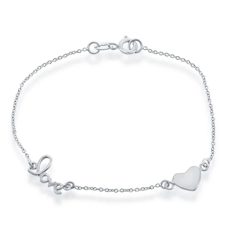 ladies bracelets top-Classic Women's Bracelet - Sterling Silver Heart and LOVE | S-4925