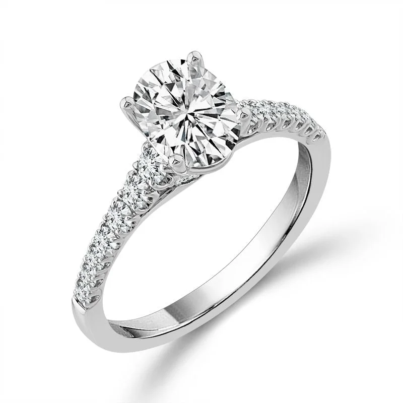 Ladies engagement rings hypoallergenic -1.00 Ctw Oval Lab Grown Diamond Engagement Ring in 14 Karat White Gold