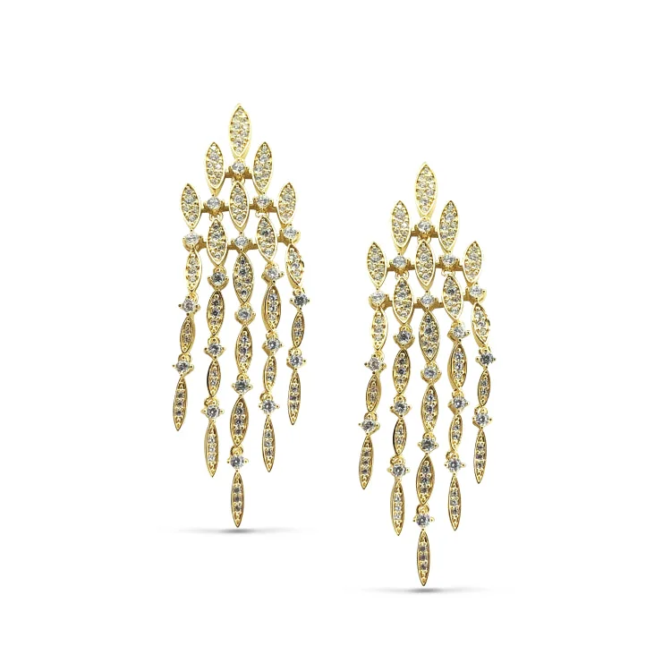 Ladies earrings sale price -Gold Finish Sterling Silver Microwave Large Chandelier Earrings with Simulated Diamonds