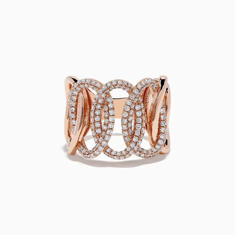 Ladies rings valentine’s day -Pave Rose 14K Rose Gold Interlocking Circles Diamond Ring 1.04 TCW