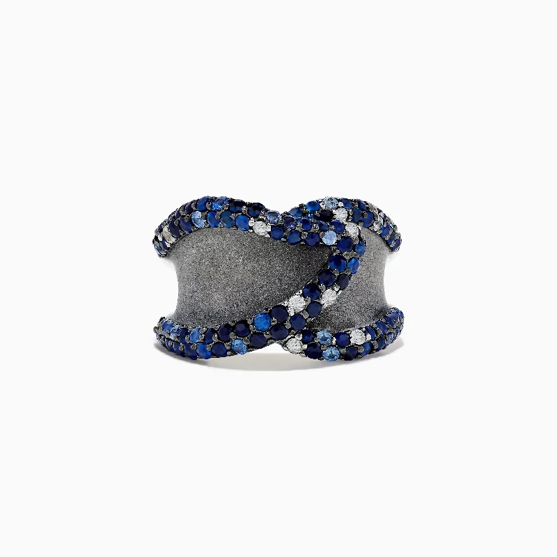 Ladies rings gold and silver -Splash Sterling Silver Blue and White Sapphire Ring, 1.79 TCW