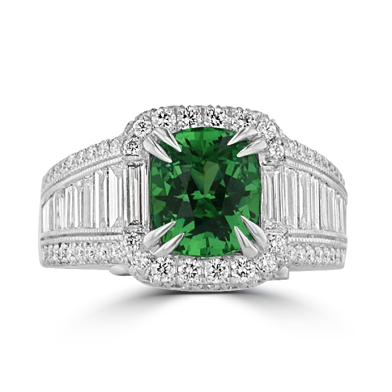 Ladies rings pageant ring -JULEVE 18KT 2.17CT TSAVORITE & 1.40 CTW DIAMOND RING