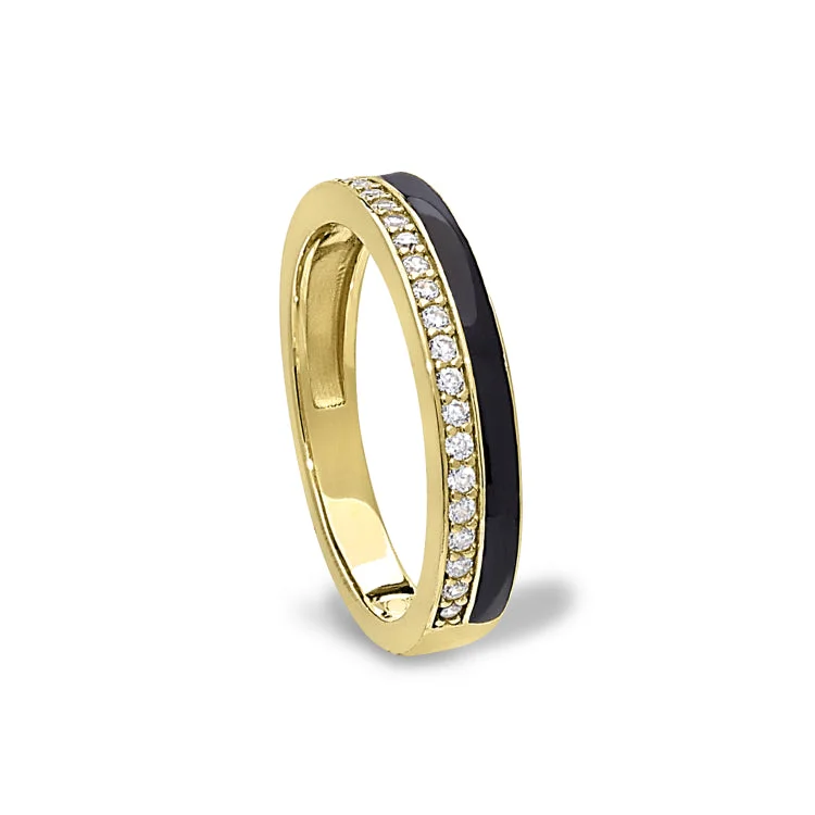 Ladies rings birthday gift -Gold Vermeil Sterling Silver Micropave Ring with with Black Enamel and Simulated Diamondss