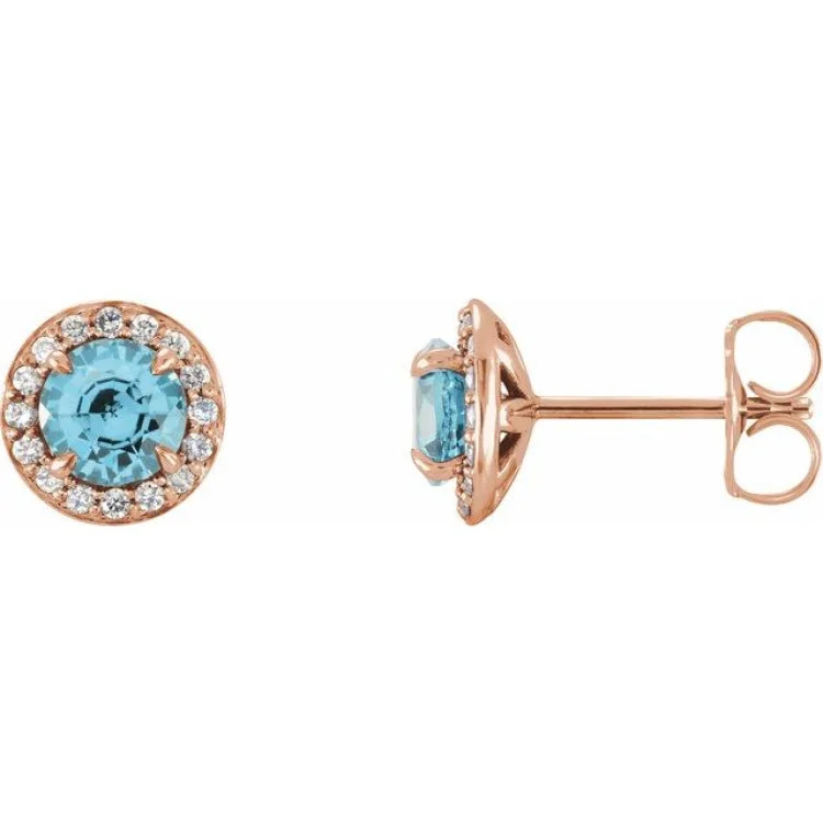 Ladies earrings artisan crafted -14K Rose 5 mm Natural Aquamarine & 1/8 CTW Natural Diamond Earrings