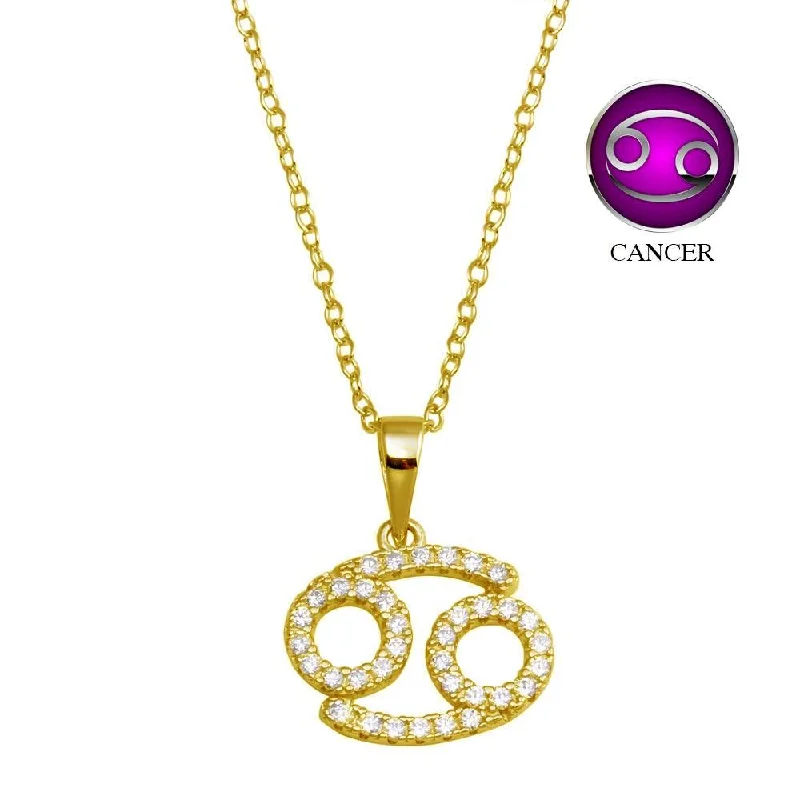 ladies necklaces clearance-Gold Plated 925 Sterling Silver Cancer CZ Zodiac Sign Necklace - BGP01335GP