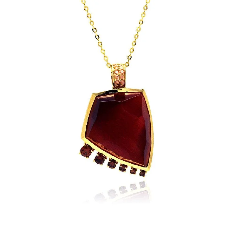 ladies necklaces wedding-Clearance-Silver 925 Gold Plated Red CZ Necklace - BGP00327