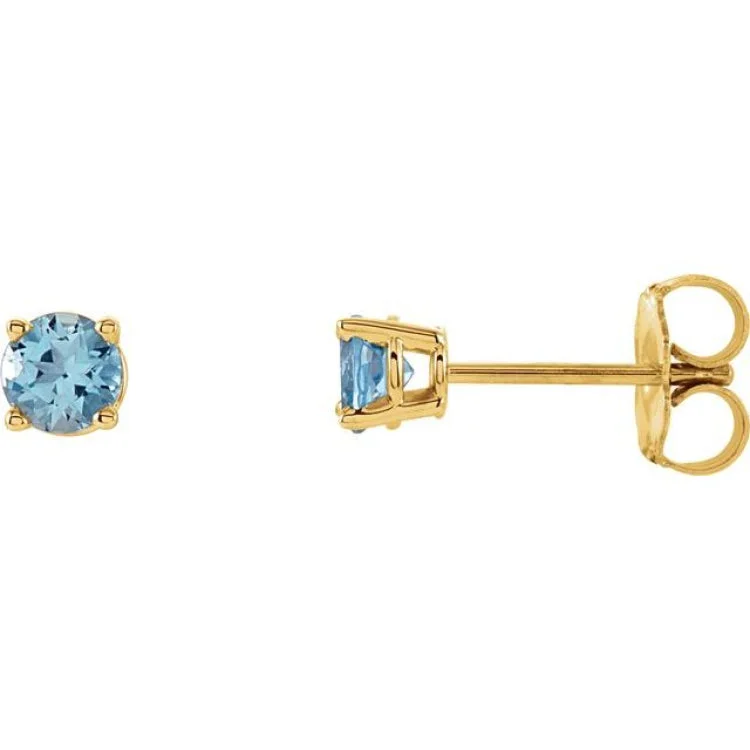 Ladies earrings sapphire blue -14K Yellow 4 mm Natural Aquamarine Stud Earrings