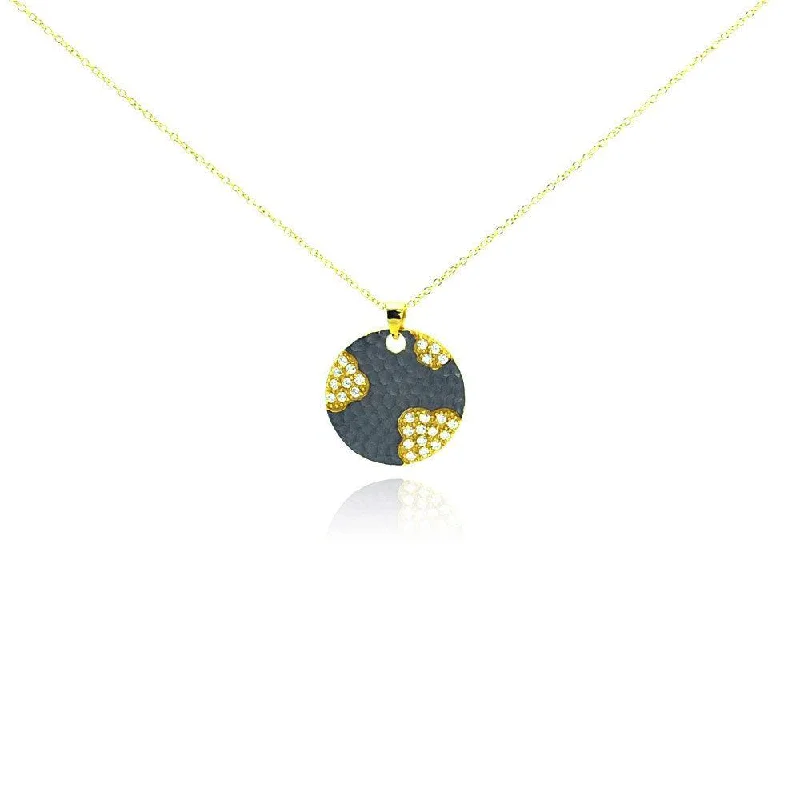 ladies necklaces ocean-Clearance-Silver 925 Gold Plated and Matte Black Rhodium Finish Clear CZ Round Pendant Necklace - STP00988