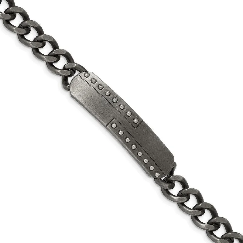 ladies bracelets statement-Stainless Steel Matte Finish Gun Metal IP-plated 9in ID Bracelet