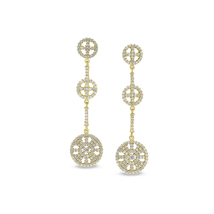 Ladies earrings scottish design -Gold Finish Sterling Silver Micropave Three Circle Drop Earrings with Simulated Diamonds