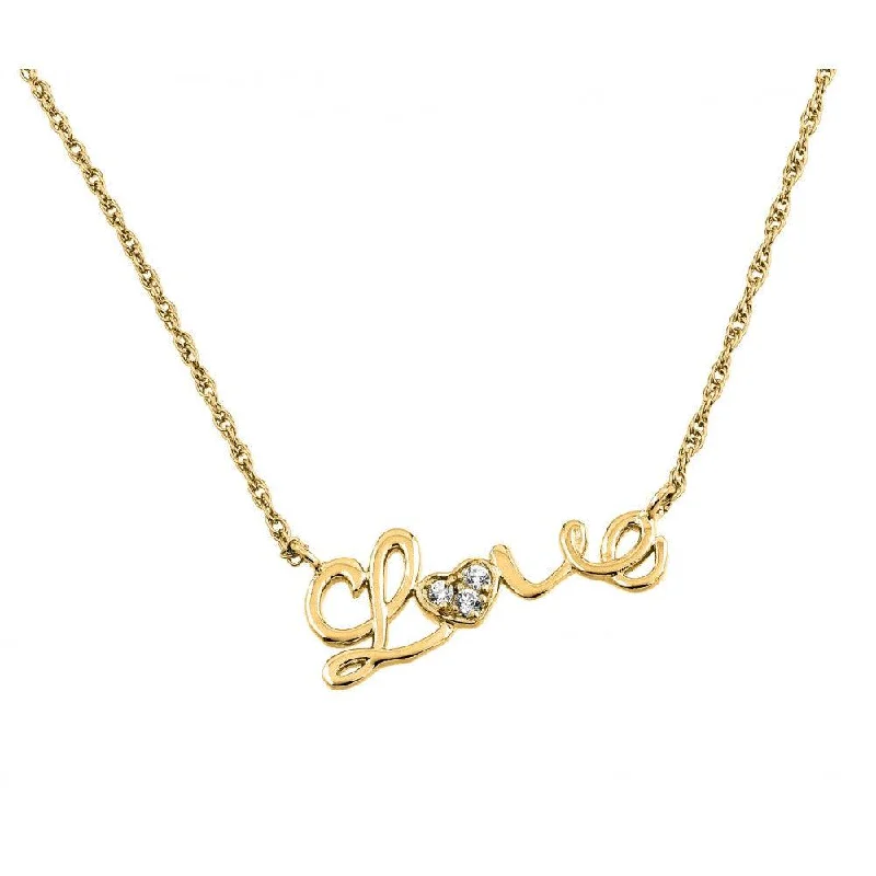 ladies necklaces sapphire-Silver 925 Gold Plated Clear CZ Love Pendant Necklace - STP01384GP