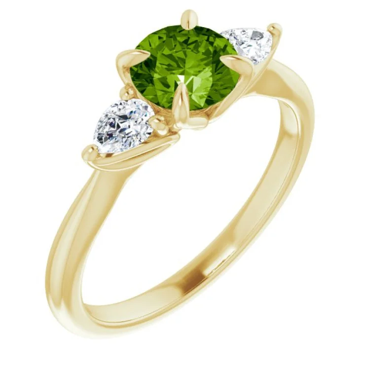 Ladies rings pineapple accent -14K Yellow Natural Peridot & 1/4 CTW Natural Diamond Ring