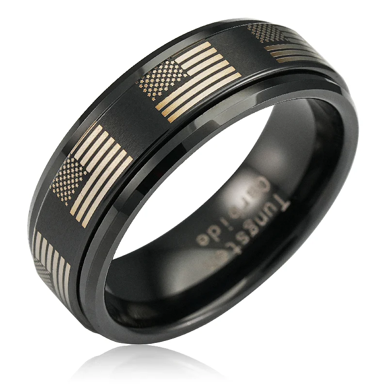 Ladies engagement rings rose gold -100S JEWELRY Black Tungsten Spinner Rings For Men Women American Flag Air Force Skull Dragon Design Wedding Band Promise Engagement Size 6-16