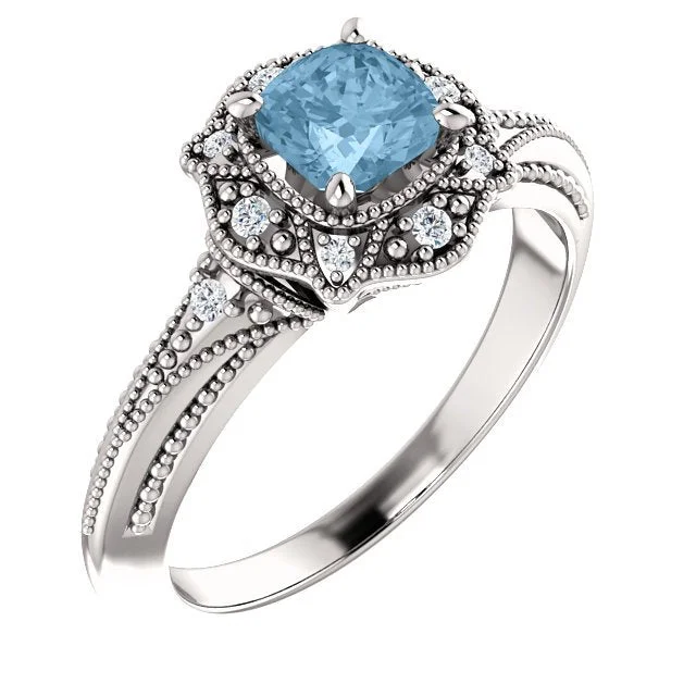 Ladies rings infinity symbol -14KT WHITE GOLD 3/4 CT SKY BLUE TOPAZ & 0.08 CTW DIAMOND ACCENT VINTAGE RING