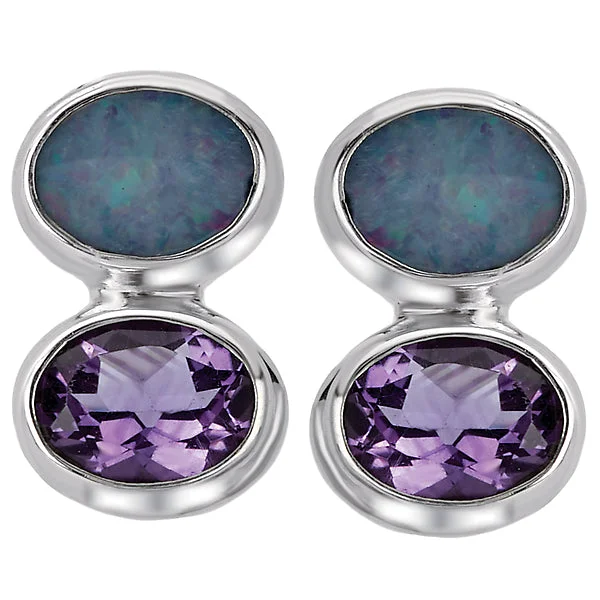 Ladies earrings with amethyst -Ladies Fashion Gemstone Earrings