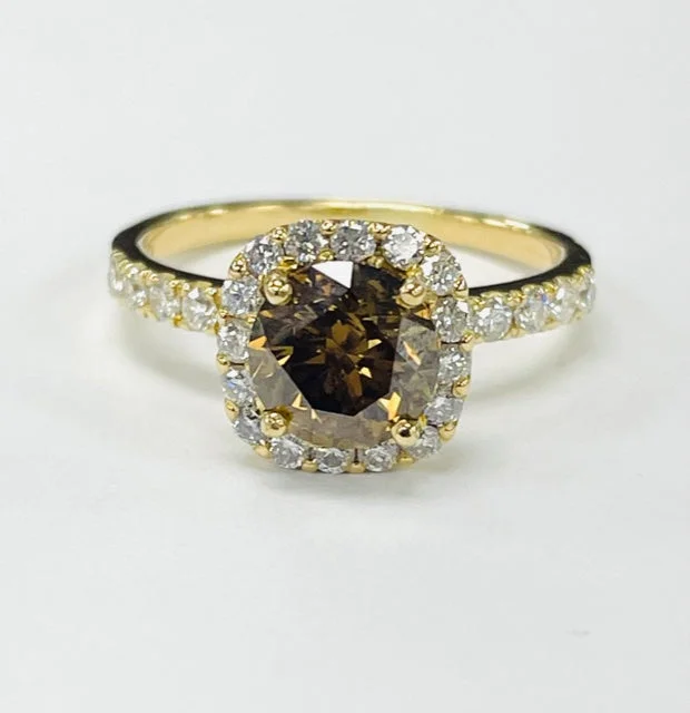 Ladies engagement rings royal elegance -18KT Yellow Gold 2CT Chocolate Diamond Halo Engagement Ring