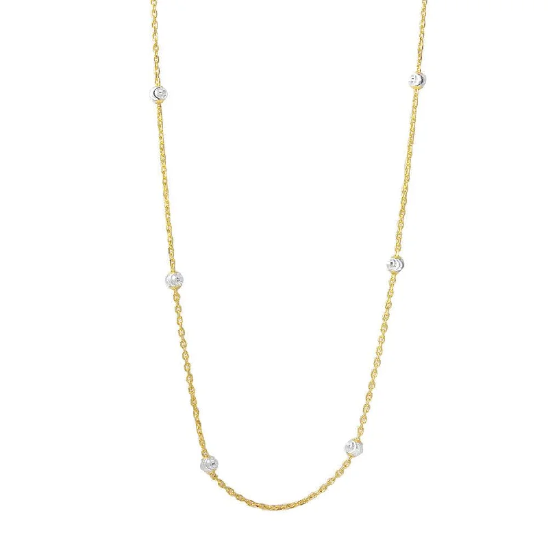 ladies necklaces luxury brand-Silver 925 Diamond Cut Beaded Two-Tone Gold Plated Italian Necklace - ITN00109GP