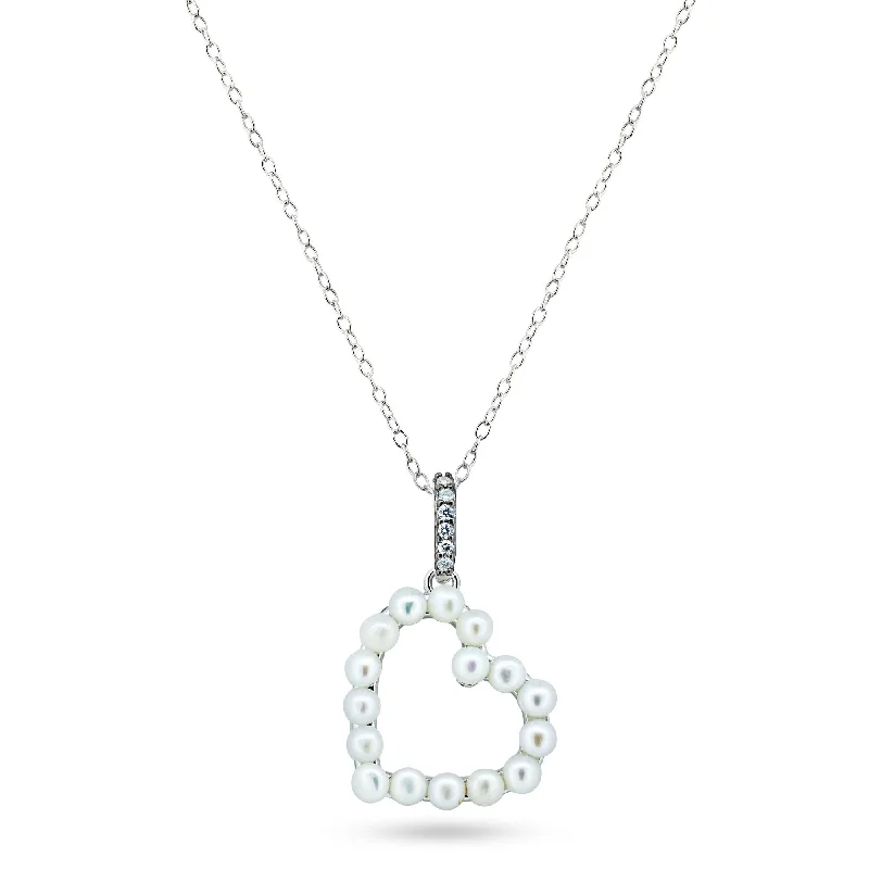 ladies necklaces gift-Rhodium Plated 925 Sterling Silver Pearl Heart Necklace - BGP01466