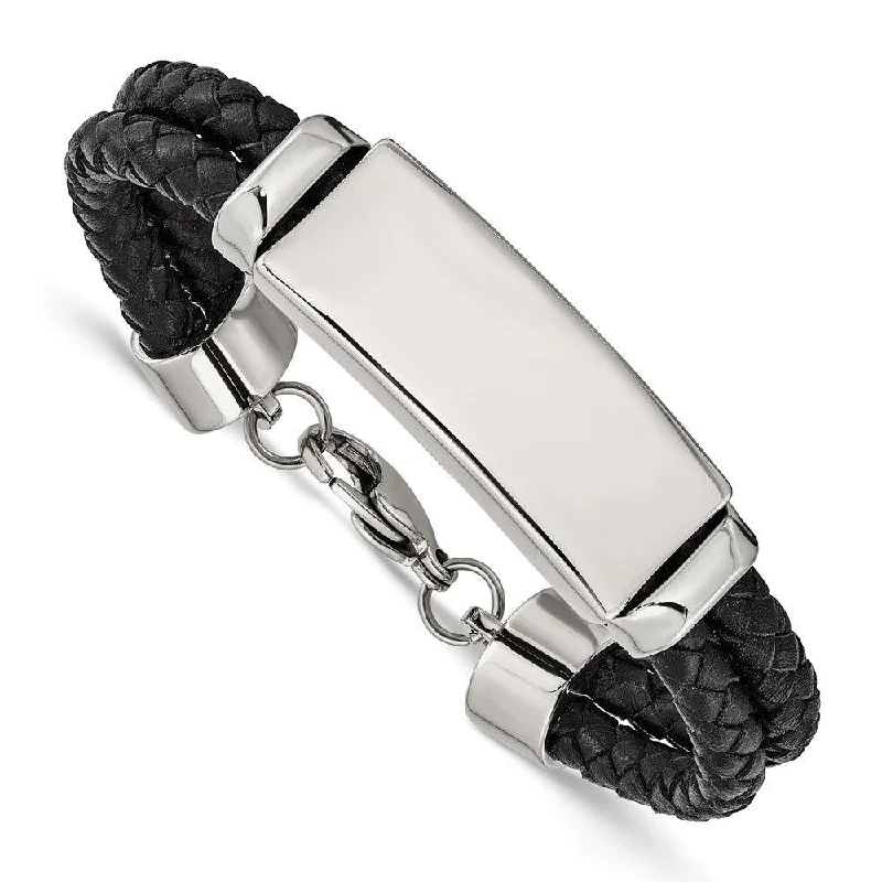 ladies bracelets white gold-Stainless Steel Polished Leather Bracelet