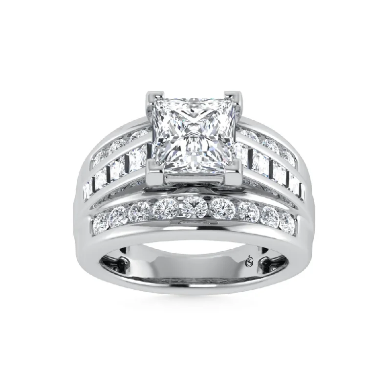 Ladies engagement rings old mine cut -3 7/8 Ctw Princess Lab Grown Diamond Engagement Ring in White Gold