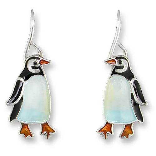 Ladies earrings unicorn design -Gentoo Penguin Silver & Enamel Earrings