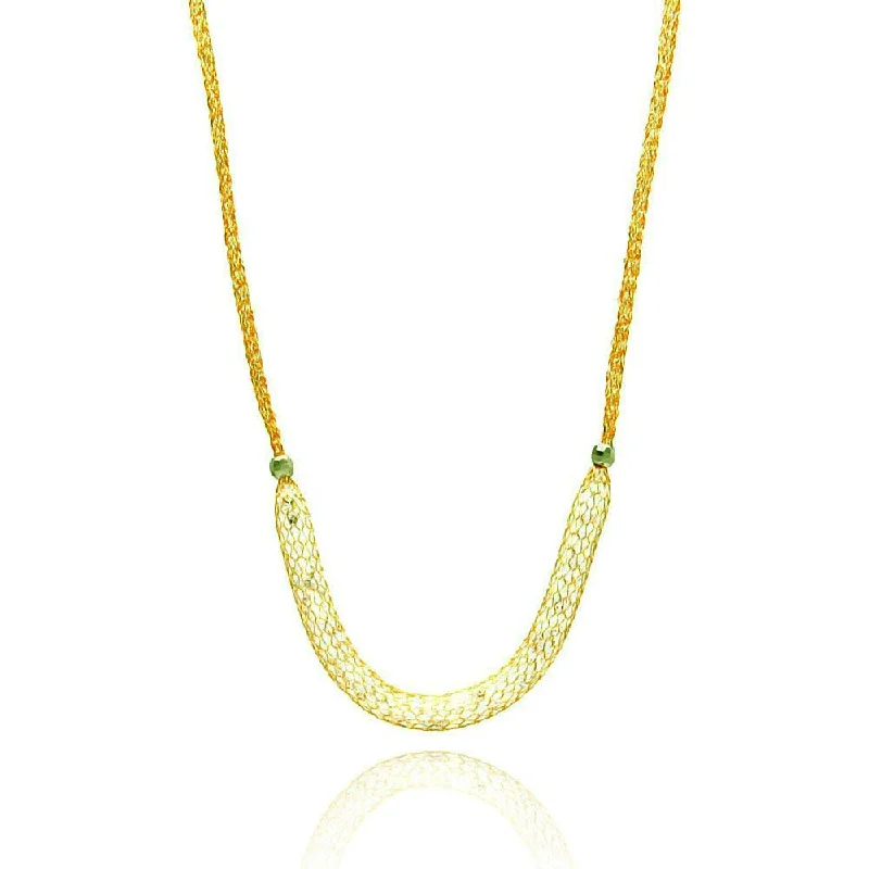 ladies necklaces bold statement-Gold Plated 925 Sterling Silver Mesh Necklace Filled with CZ - ITN00024GP