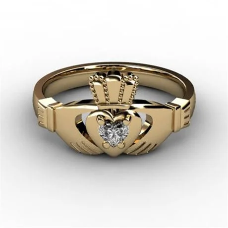 Ladies engagement rings floral band -1/10 Carat Diamond Claddagh Engagement Ring YELLOW-ASU2-10