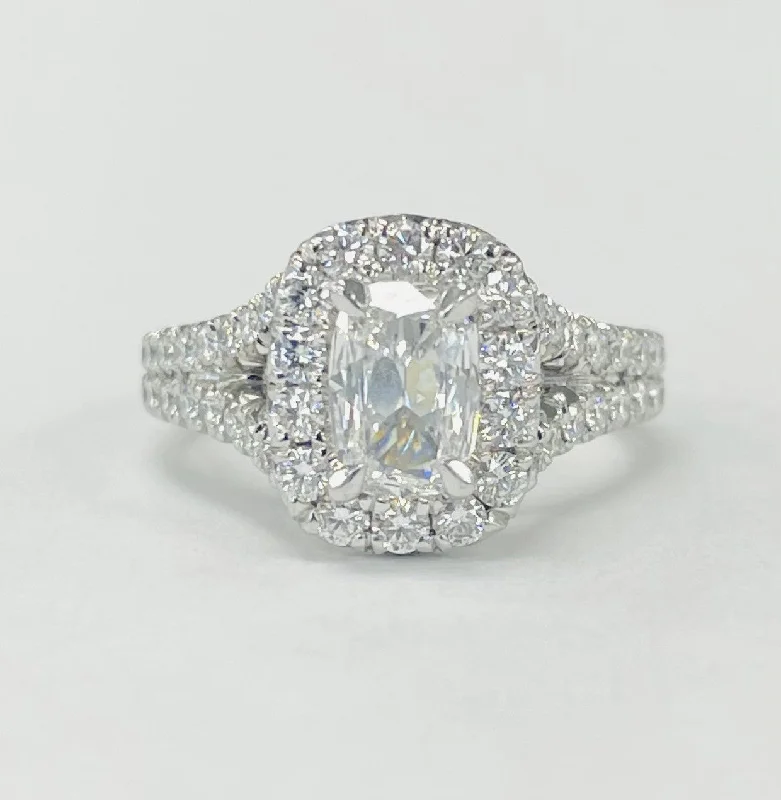 Ladies engagement rings pre wedding -Henri Daussi Criss Cut Diamond Split Shank Halo Engagement Ring