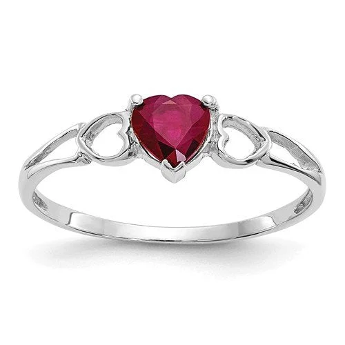 Ladies rings statement piece -10KT GOLD HEART RUBY BIRTHSTONE RING