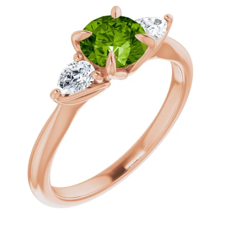 Ladies rings futuristic design -14K Rose Natural Peridot & 1/4 CTW Natural Diamond Ring