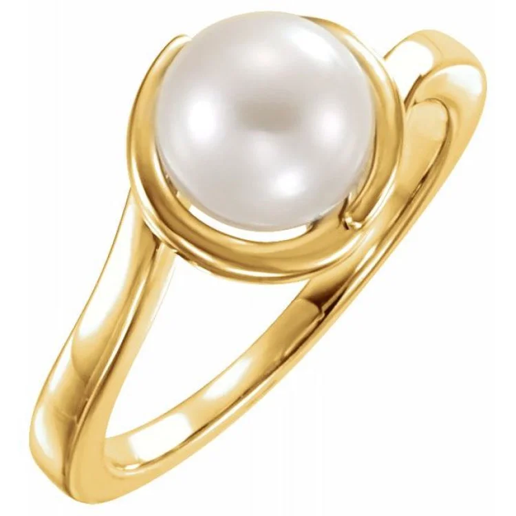 Ladies rings moon phase -14K Yellow Cultured White Freshwater Pearl Ring