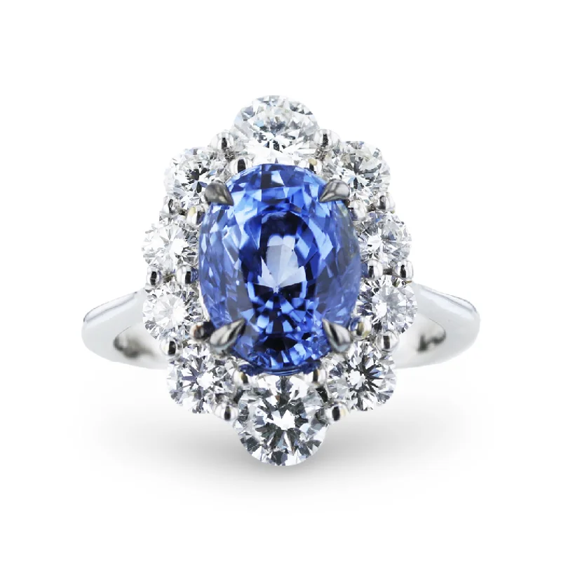 Ladies rings princess style -JULEVE 18KT WHITE GOLD 4.06CT SAPPHIRE & 1.60CTW DIAMOND HALO RING