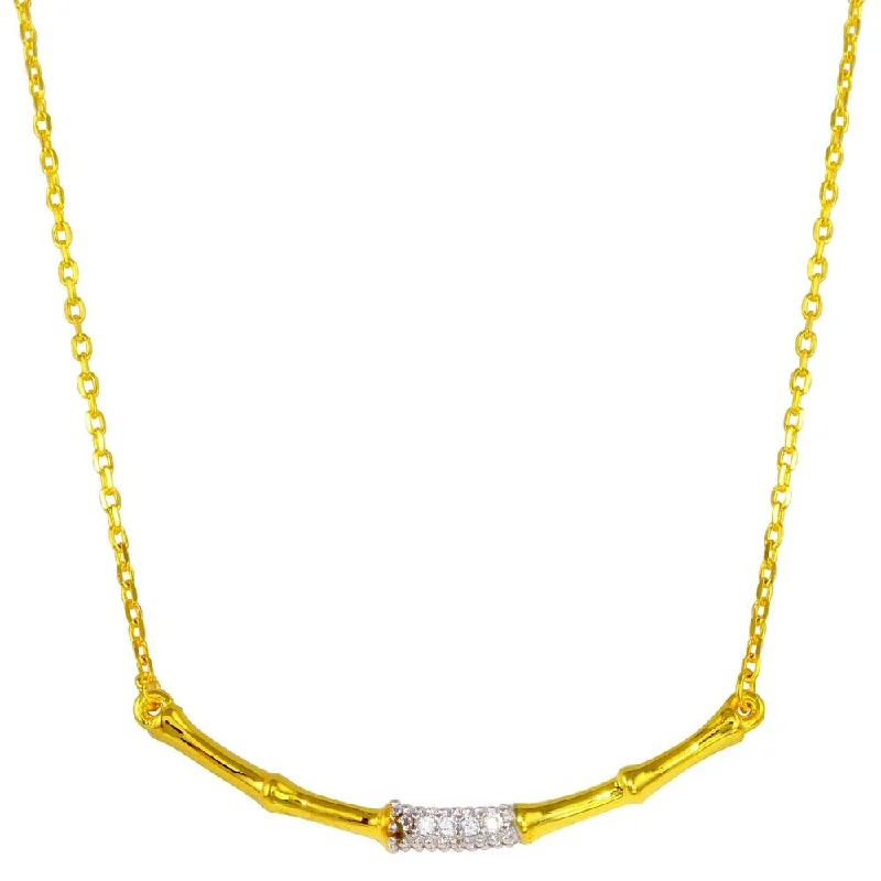 ladies necklaces online shop-Gold Plated 925 Sterling Silver Bamboo Pendant Necklace with CZ - BGP01276