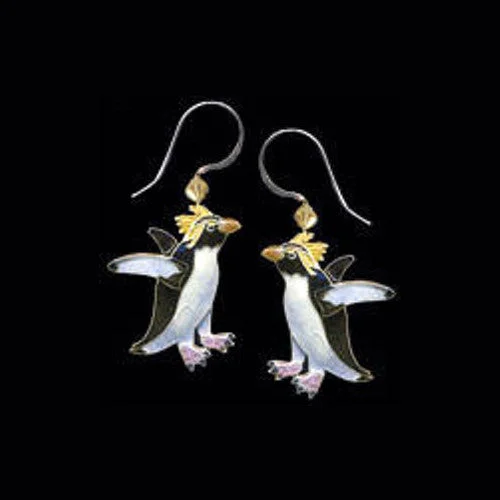 Ladies earrings baroque style -Rockhopper Penguin Cloisonne Wire Earrings