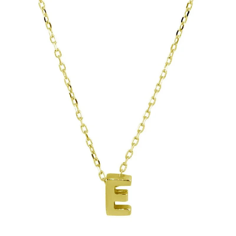 ladies necklaces brushed-Gold Plated 925 Sterling Silver Small Initial E Necklace - JCP00001GP-E