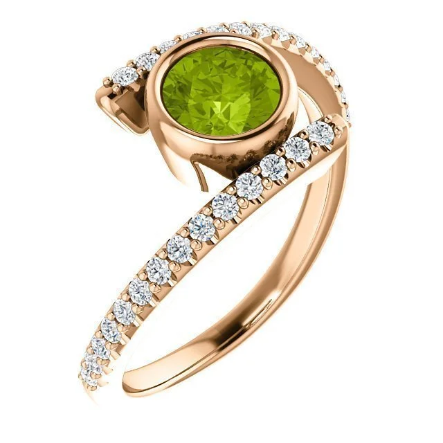 Ladies rings sweet sixteen -14KT GOLD PERIDOT & DIAMOND BEZEL-SET BYPASS RING