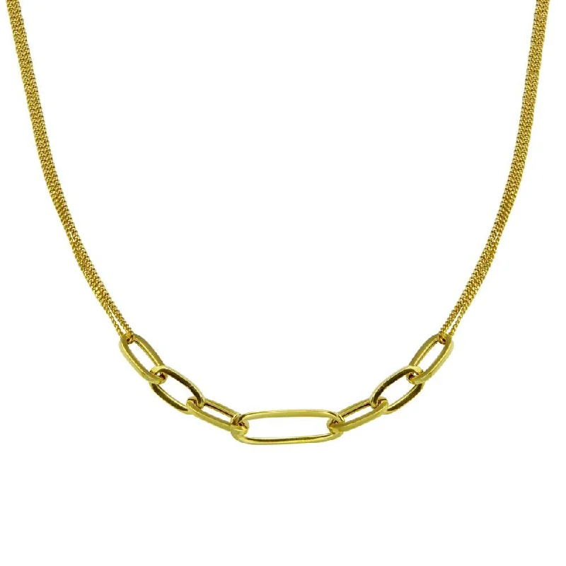 ladies necklaces work-Gold Plated 925 Sterling Silver  Cuban Paperclip Chain Necklace - ITN00151-GP