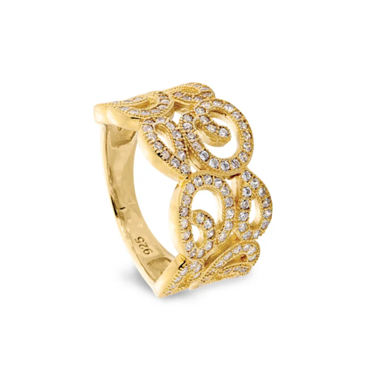 Ladies rings floral design -Gold Finish Sterling Silver Micropave Swirl Ring with 126 Simulated Diamonds