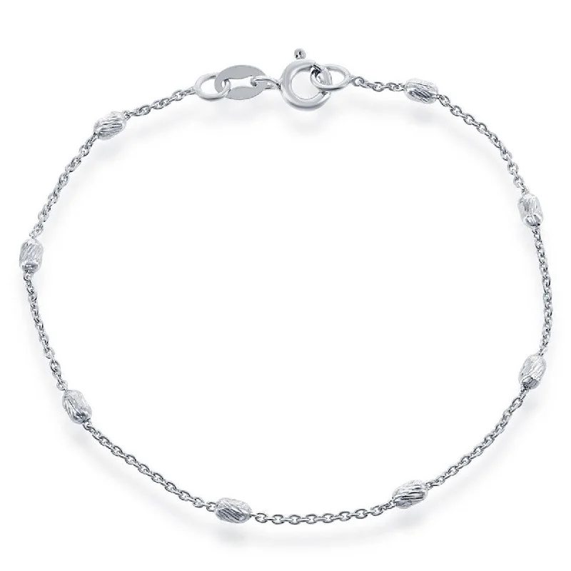 ladies bracelets exclusive-Classic Women's Bracelet - Sterling Silver Diamond Cut Oval Beads | S-4920