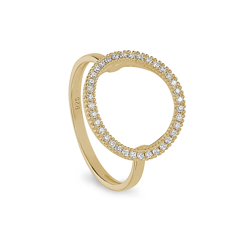 Ladies rings couples matching -Gold Finish Sterling Silver Micropave Open Circle Ring with Simulated Diamonds