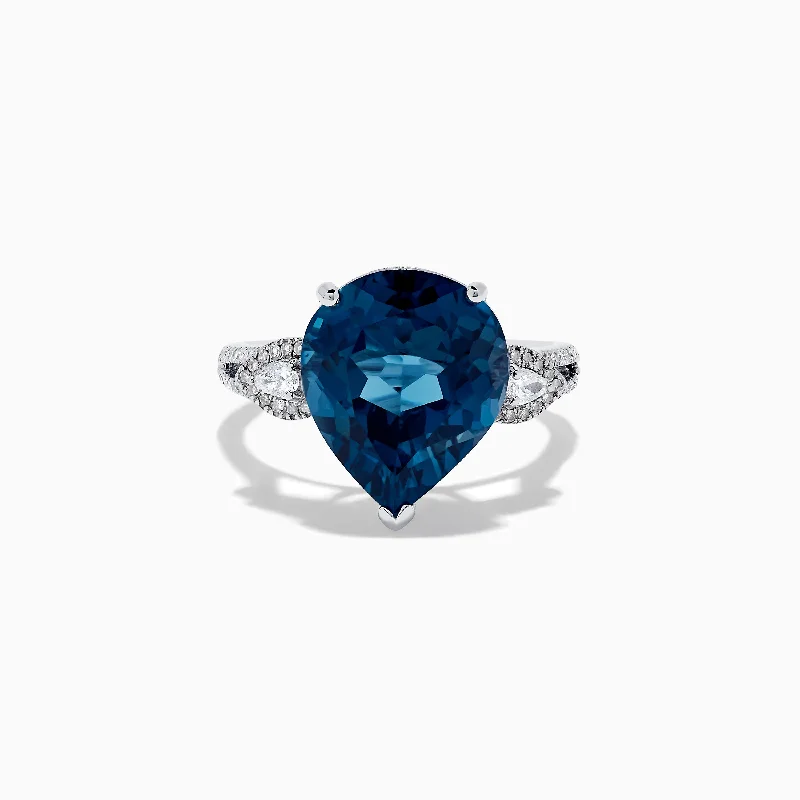 Ladies rings monochrome style -Ocean Bleu 14K White Gold London Blue Topaz and Diamond Ring