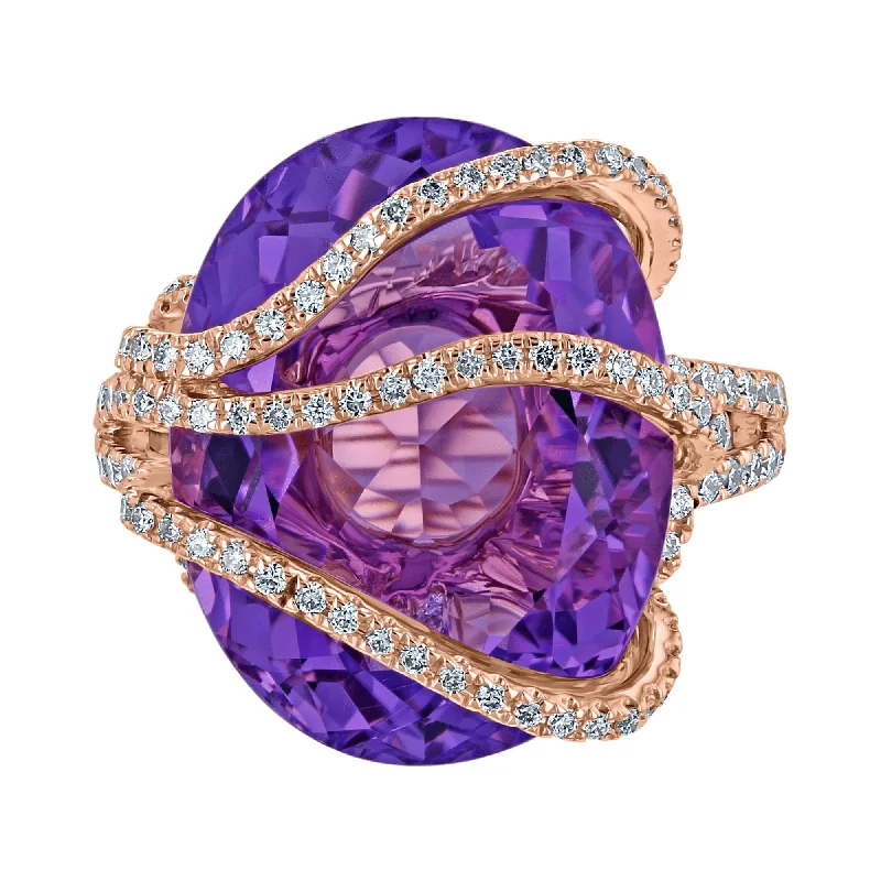 Ladies rings guardian angel -JULEVE 13.39 CT AMETHYST & .99 CTW DIAMOND WAVY FREEFORM RING