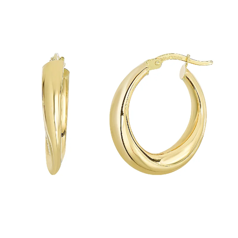 Ladies earrings first communion -14K Gold Graduated Oval Hoop Earring