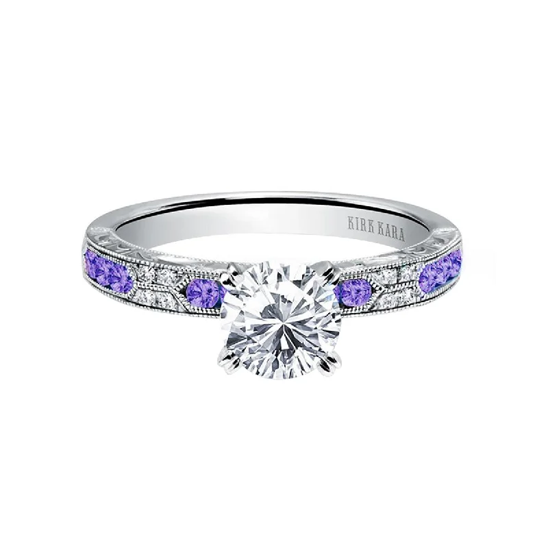 Ladies engagement rings scratch resistant -18K Gold Amethyst Diamond Engagement Ring Setting