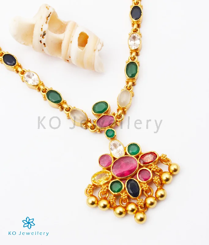 ladies necklaces seasonal design-The Vedya Silver Navaratna Necklace