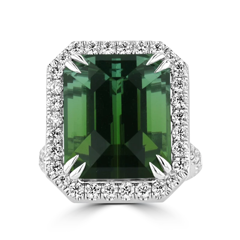 Ladies rings virgin mary -JULEVE 18KT WHITE GOLD 17.49 CT TOURMALINE & 1.18 CTW DIAMOND HALO RING