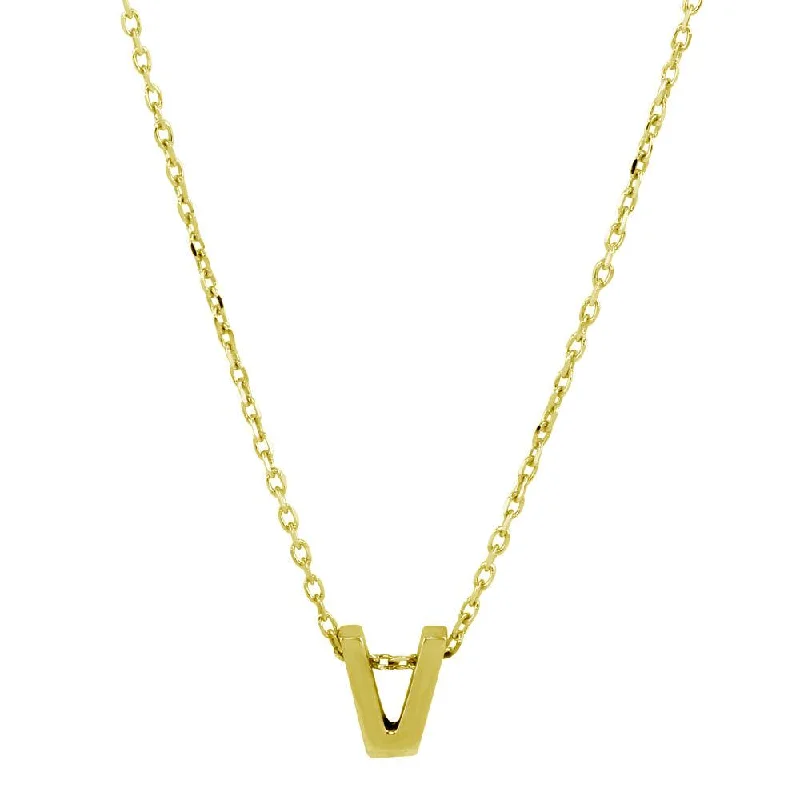 ladies necklaces subtle-Gold Plated 925 Sterling Silver Small Initial V Necklace - JCP00001GP-V